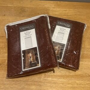 Croscill‎ Santorini Rust Burnt Orange Shiny Tailored 2 Curtain Panels 44x84"